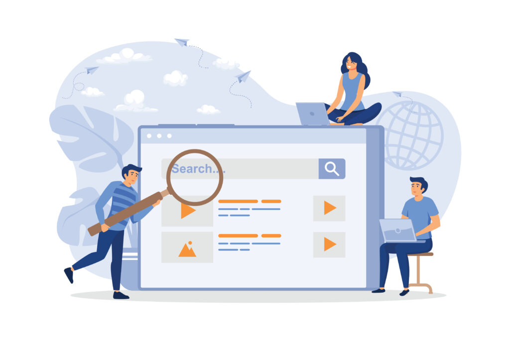 People using search box for query, engine giving result. Vector