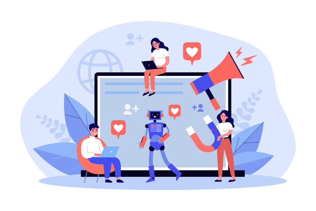 Team of marketers creating viral social media content